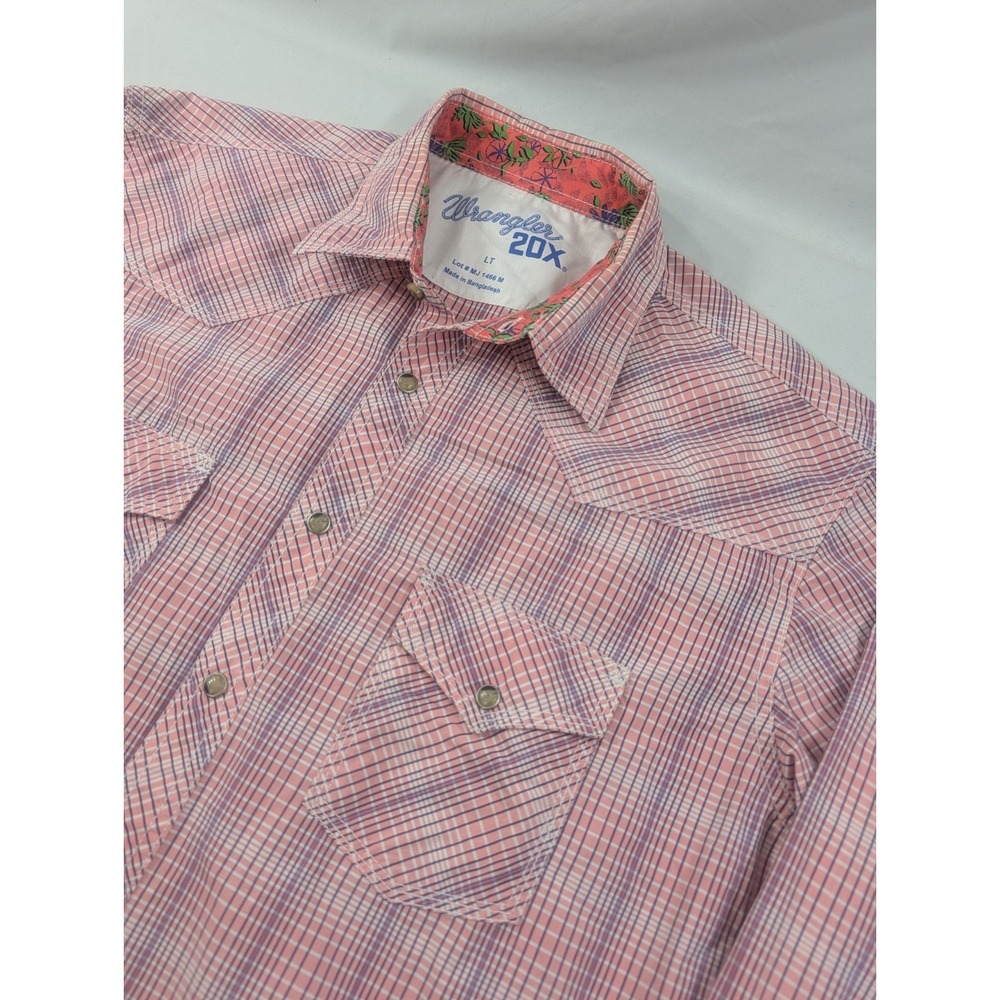 Wrangler Plaid Pink 20x Competition Advanced Pearl Snap Shirt LT Western Cowboy
